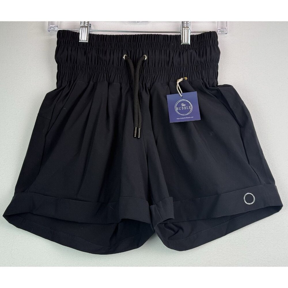 THE BUBBLE Black Pull-On Shorts Wide Waistband Drawstring‎ Cuffed NWT Siz XS